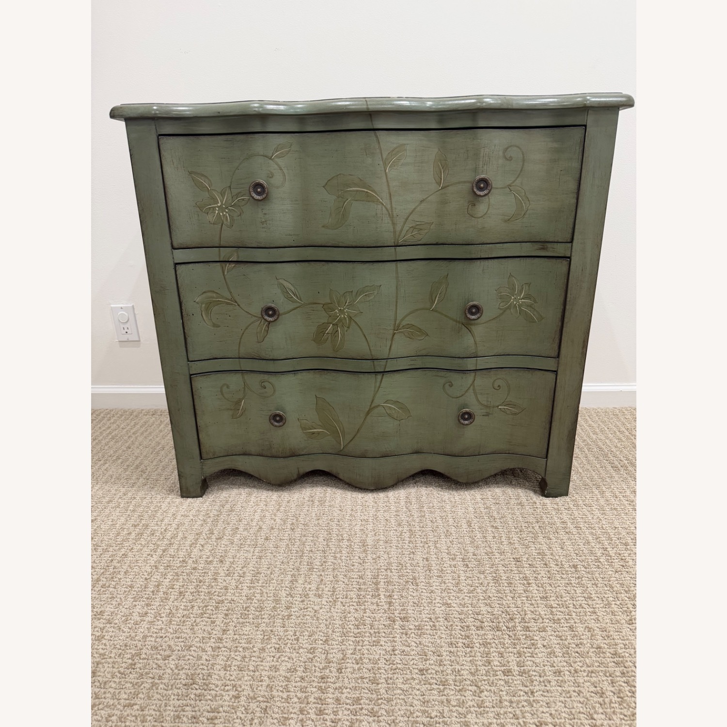 Green Wood Dresser with Floral Detailing - image-2