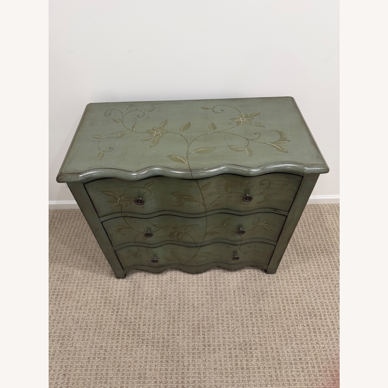 Green Wood Dresser with Floral Detailing - image-5