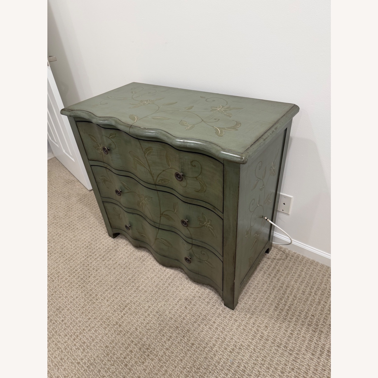 Green Wood Dresser with Floral Detailing - image-3