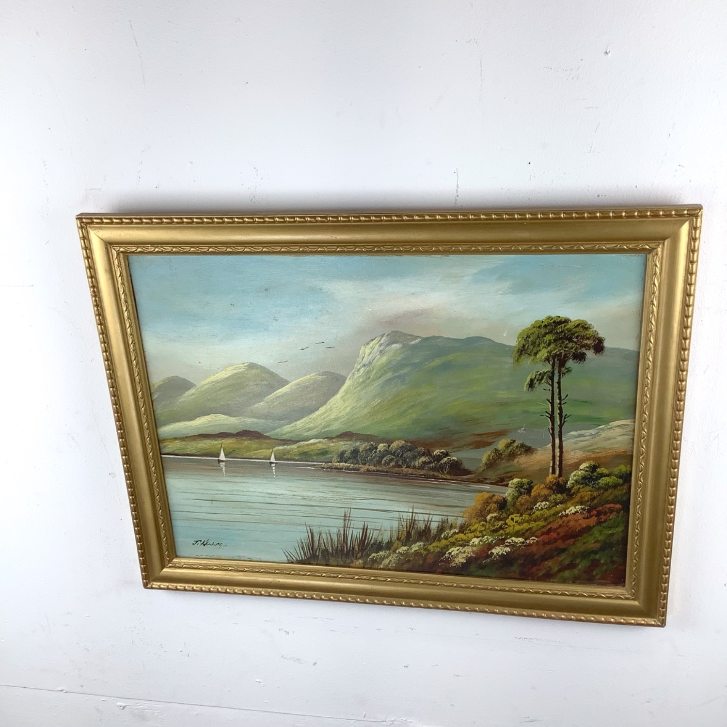 Antique Oil Painting Scottish Loch Landscape - image-7