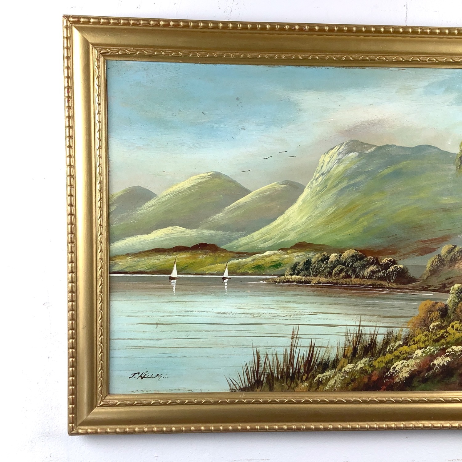 Antique Oil Painting Scottish Loch Landscape - image-3