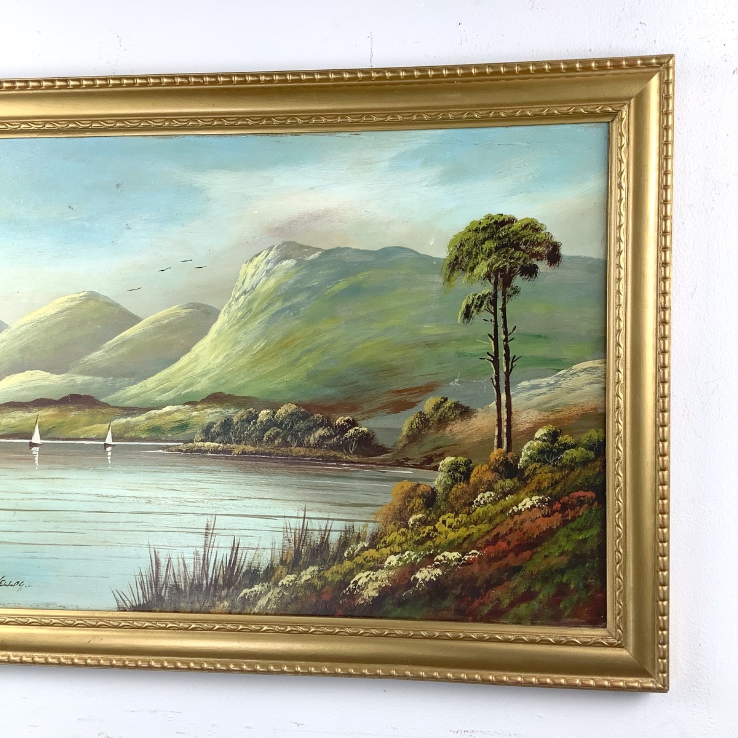 Antique Oil Painting Scottish Loch Landscape - image-4