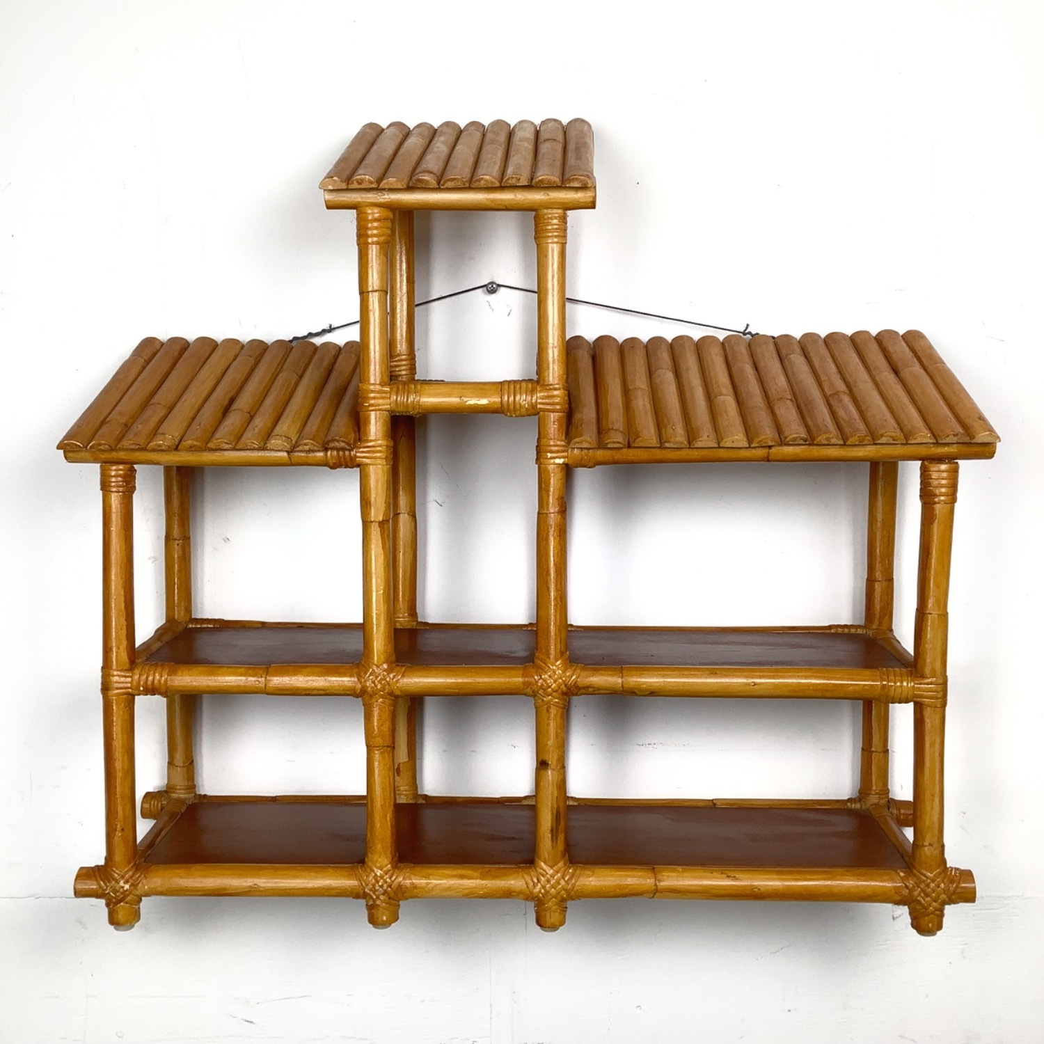 Vintage Bamboo & Rattan Hanging Wall Shelf - image-2