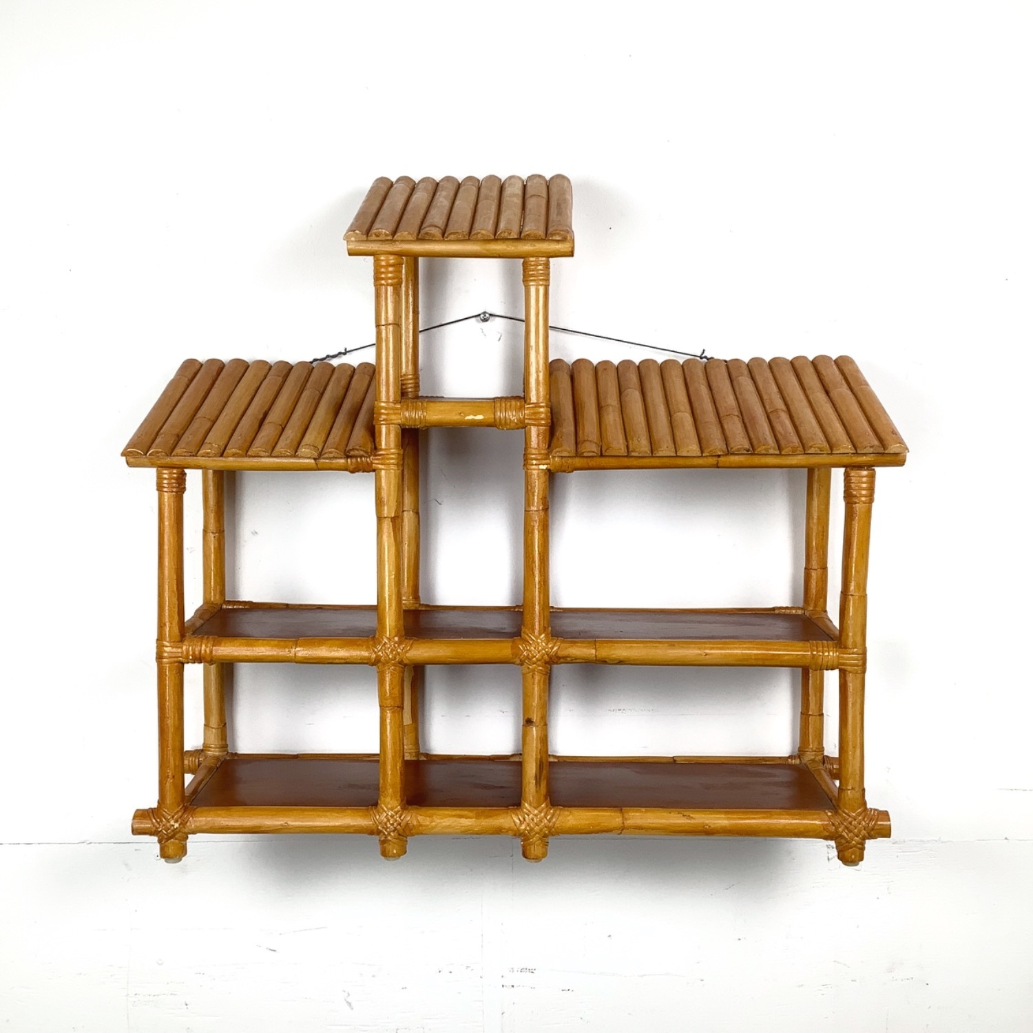 Vintage Bamboo & Rattan Hanging Wall Shelf - image-15