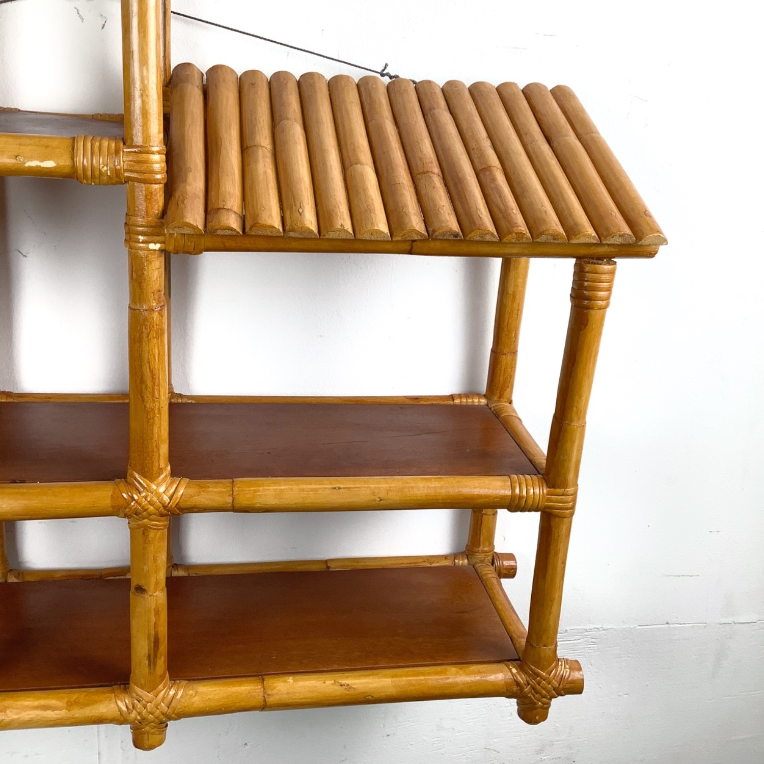 Vintage Bamboo & Rattan Hanging Wall Shelf - image-5