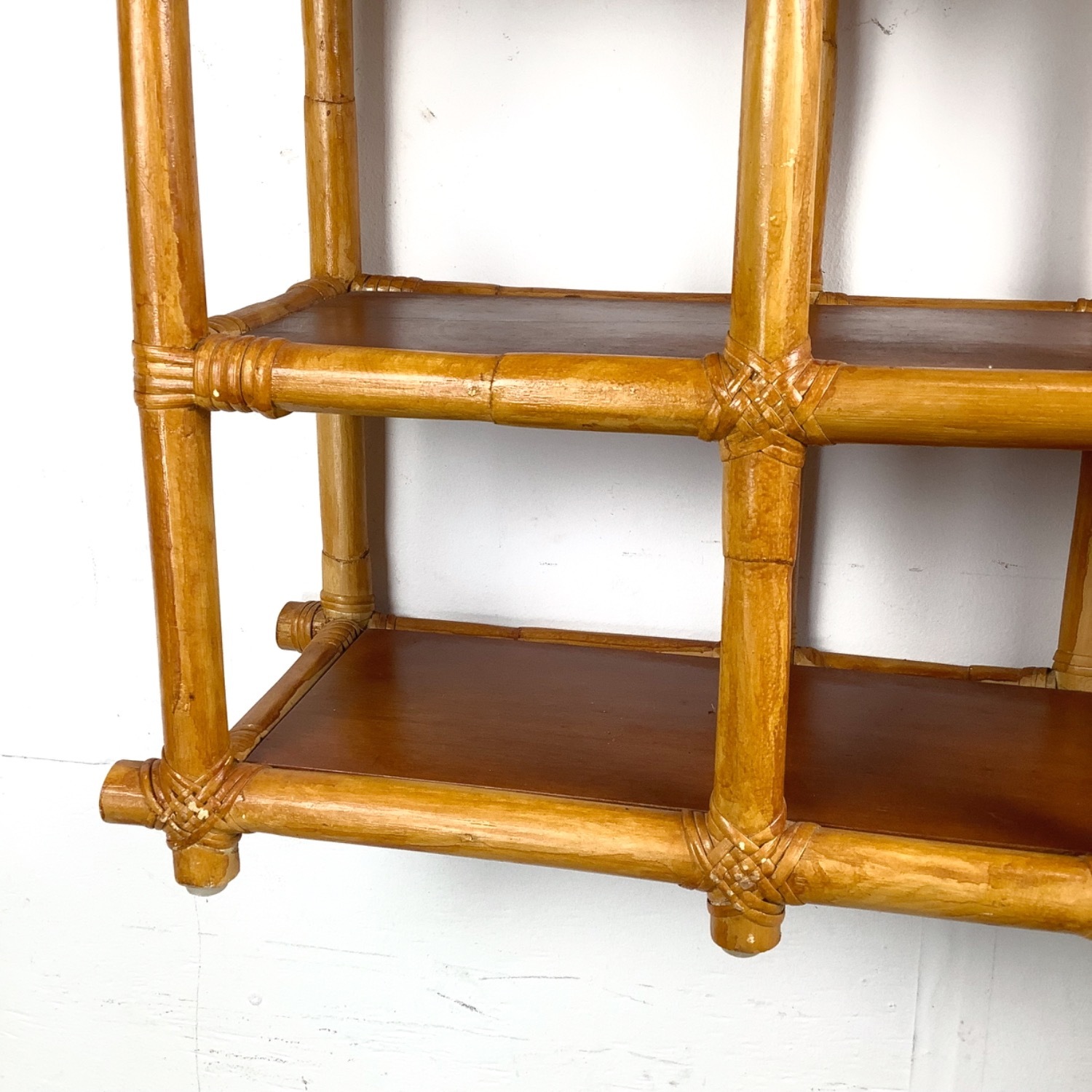 Vintage Bamboo & Rattan Hanging Wall Shelf - image-4