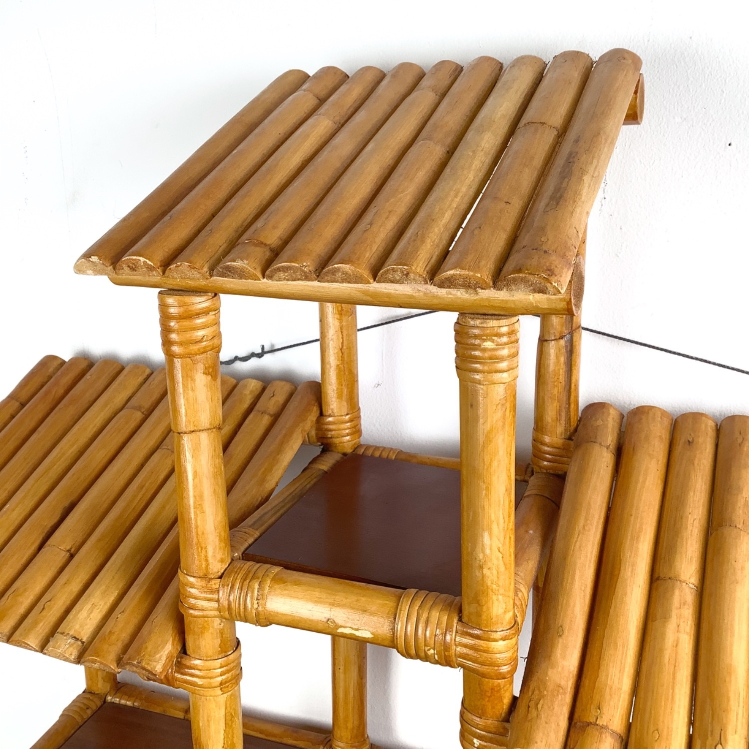 Vintage Bamboo & Rattan Hanging Wall Shelf - image-8