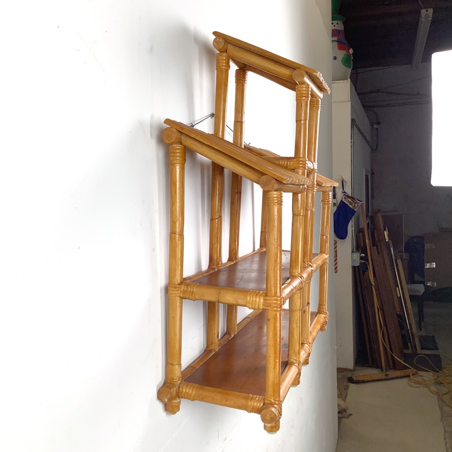 Vintage Bamboo & Rattan Hanging Wall Shelf - image-6