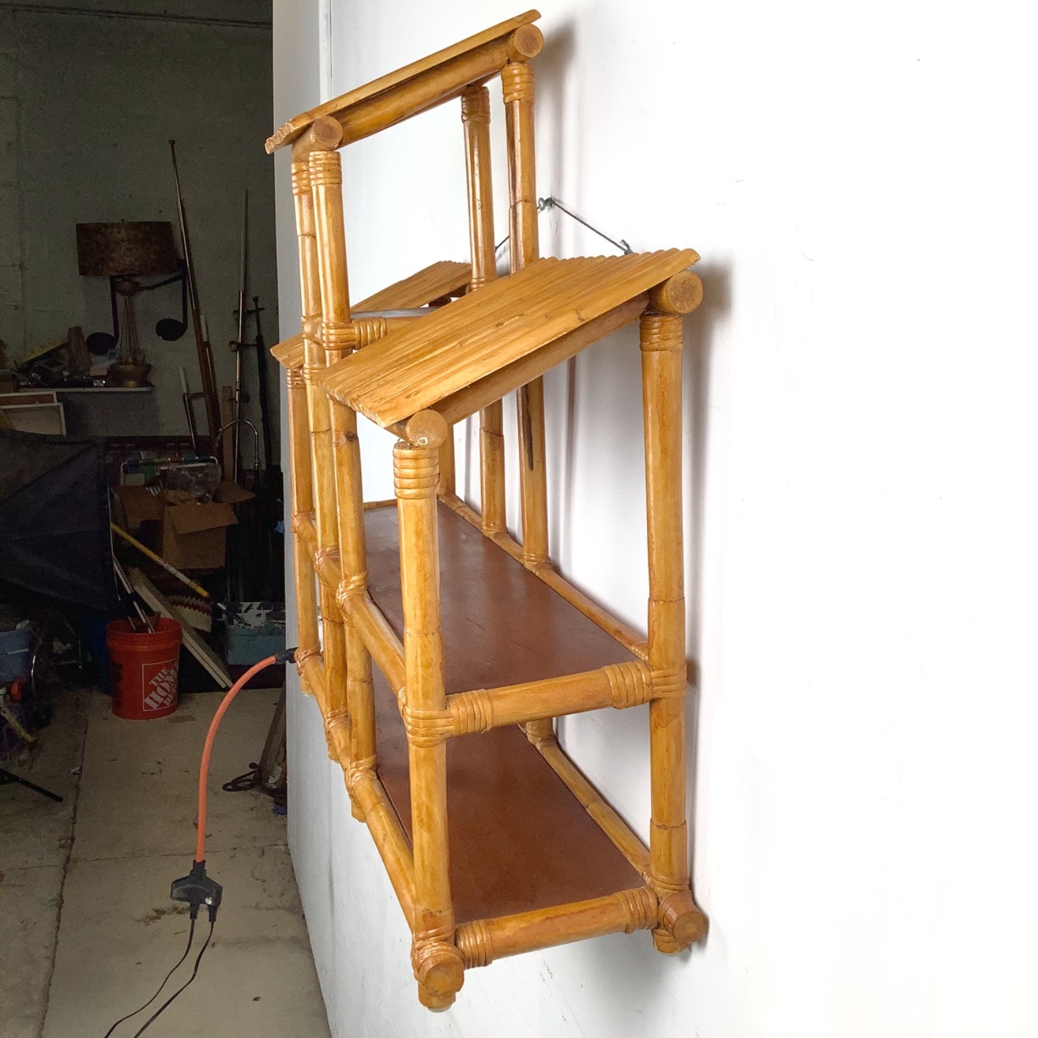 Vintage Bamboo & Rattan Hanging Wall Shelf - image-7