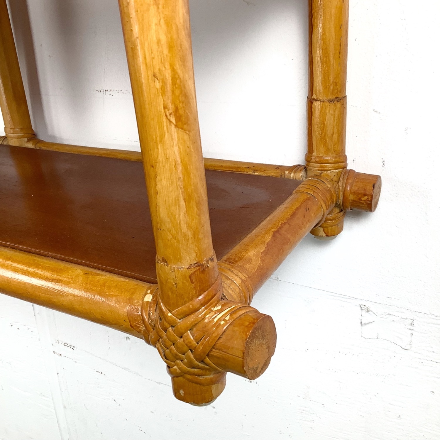 Vintage Bamboo & Rattan Hanging Wall Shelf - image-10