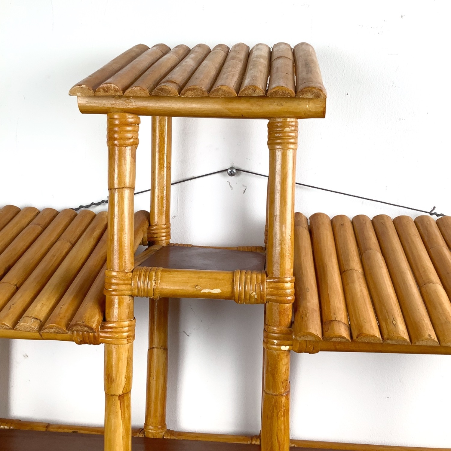 Vintage Bamboo & Rattan Hanging Wall Shelf - image-3