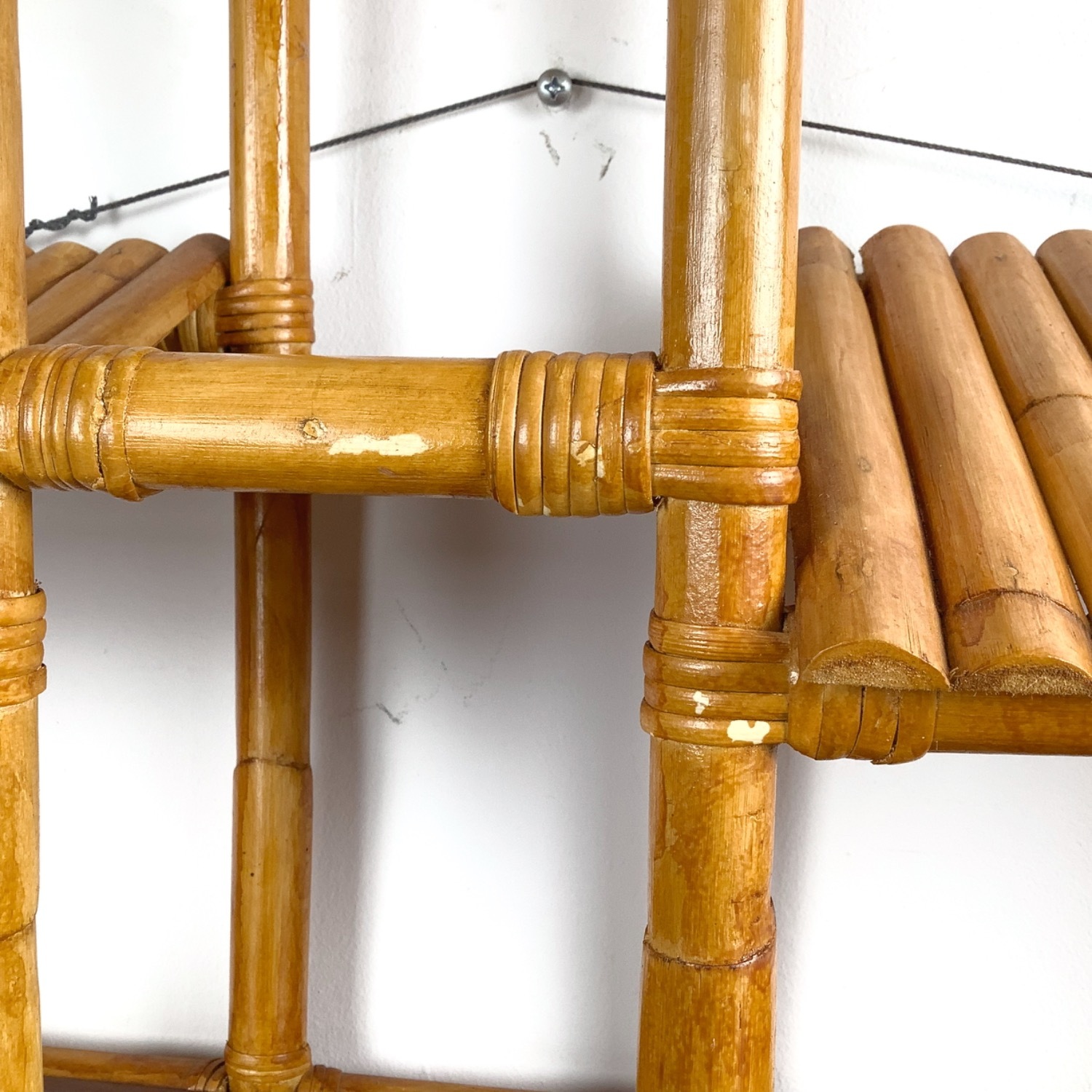 Vintage Bamboo & Rattan Hanging Wall Shelf - image-13