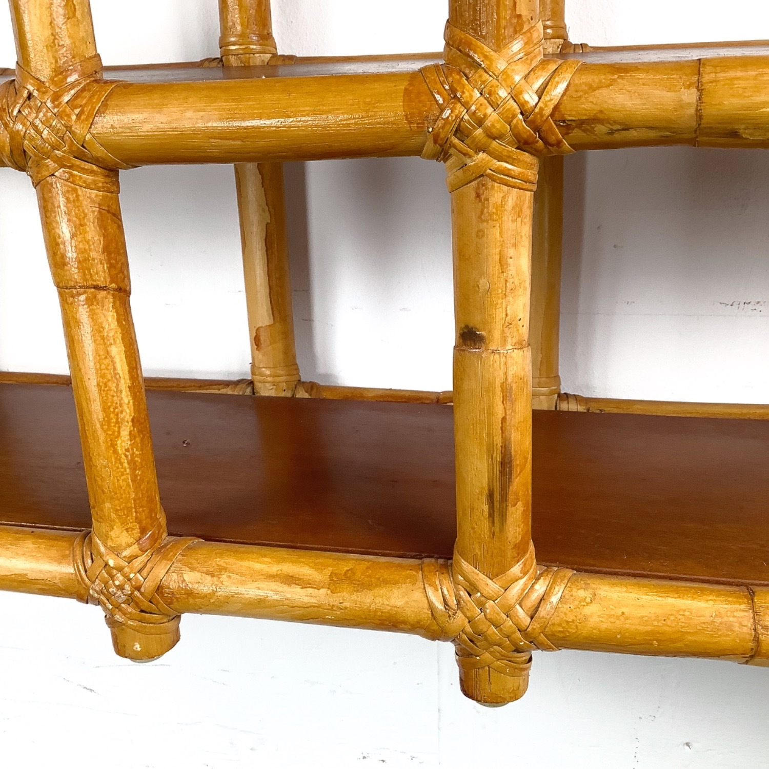 Vintage Bamboo & Rattan Hanging Wall Shelf - image-11