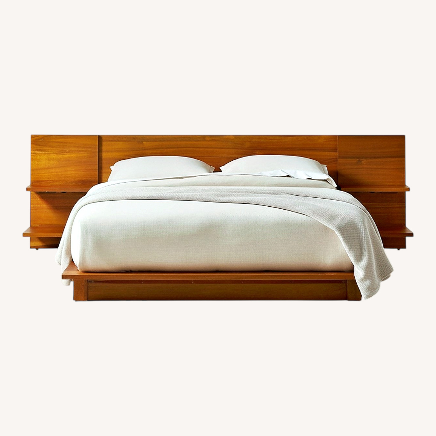 CB2 Andes Acacia Wood Platform Queen Bed with Nightstands - image-0