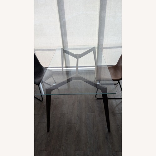 Used Walnut Glass Dining Table with Rounded Edges for sale on AptDeco