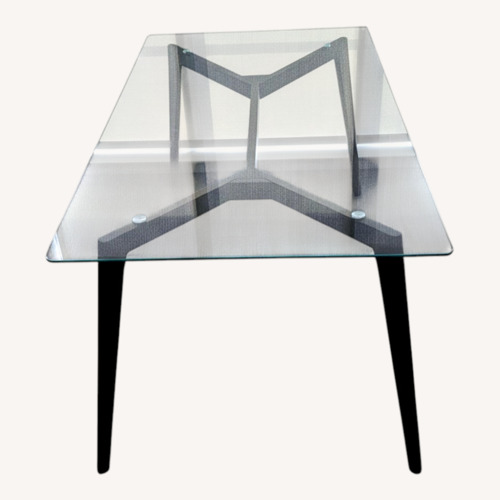 Used Walnut Glass Dining Table with Rounded Edges for sale on AptDeco