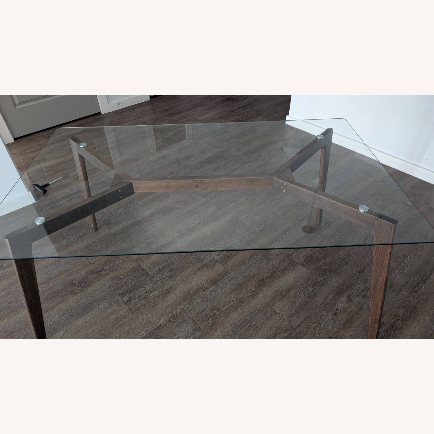 Walnut Glass Dining Table with Rounded Edges - image-2