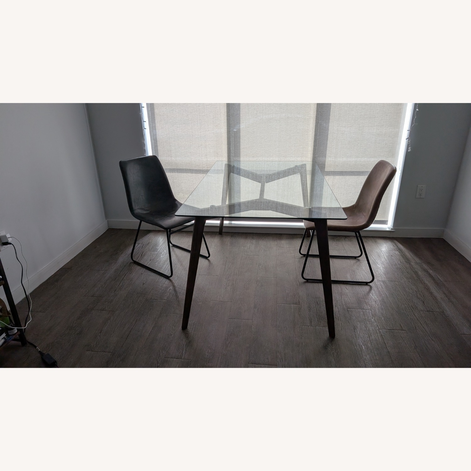 Walnut Glass Dining Table with Rounded Edges - image-5