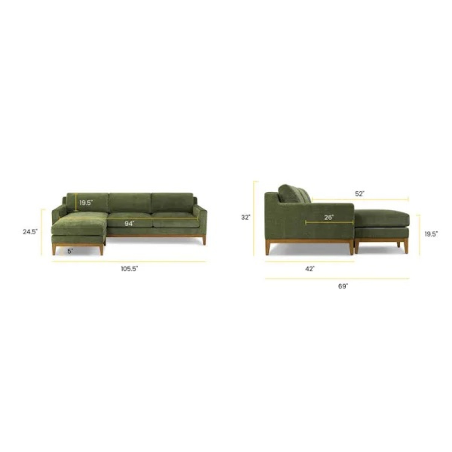 Poly and Bark Zyon Green Velvet 2 Piece Sectional - image-3