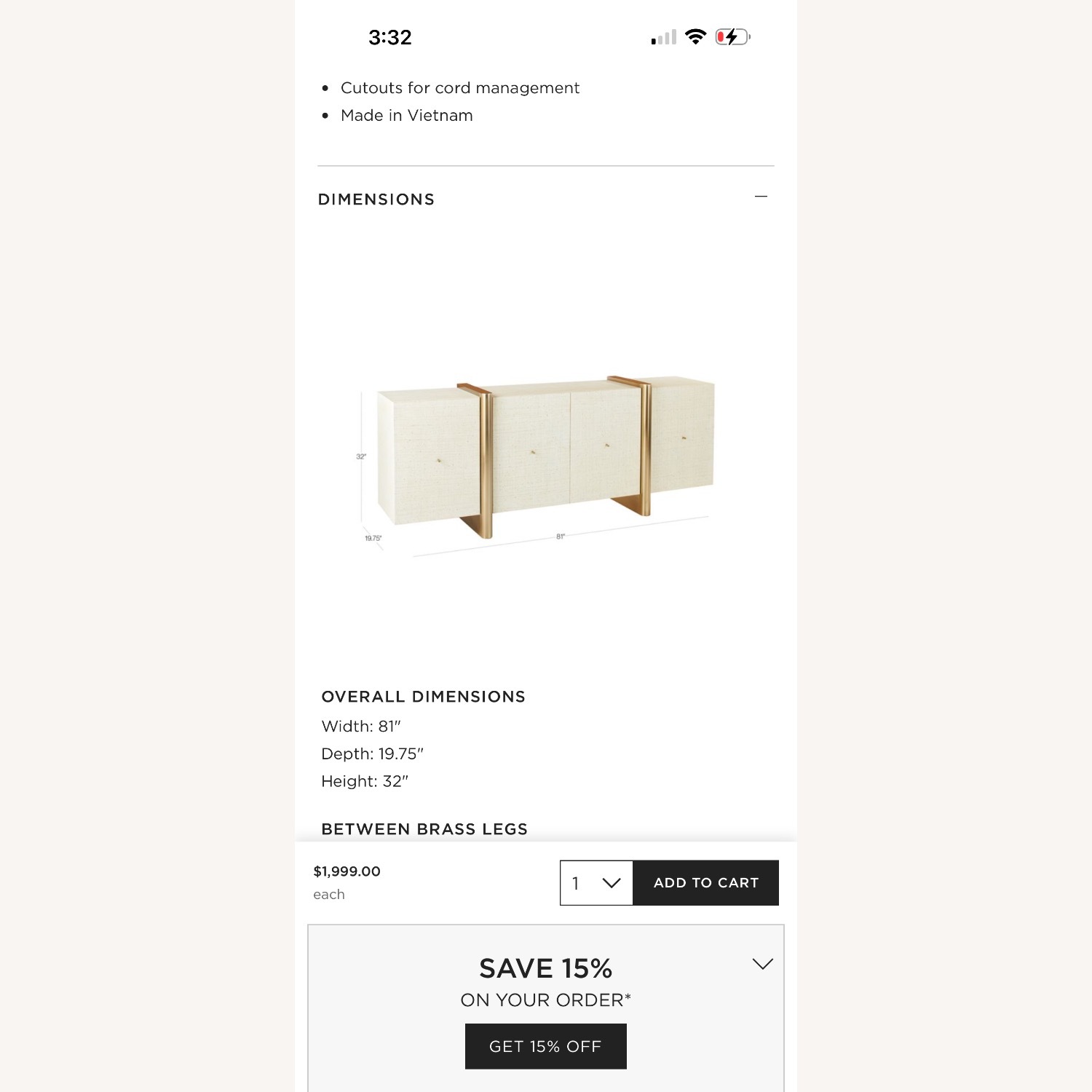 CB2 Dorset 81" White Lacquered Linen Credenza - image-7