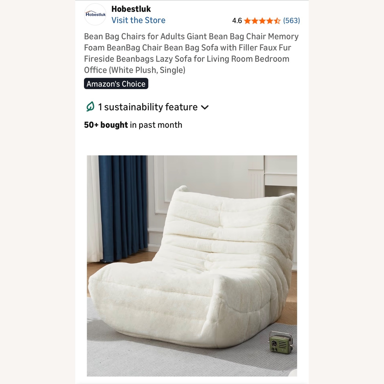 Amazon White Bean Bag Chair - image-1