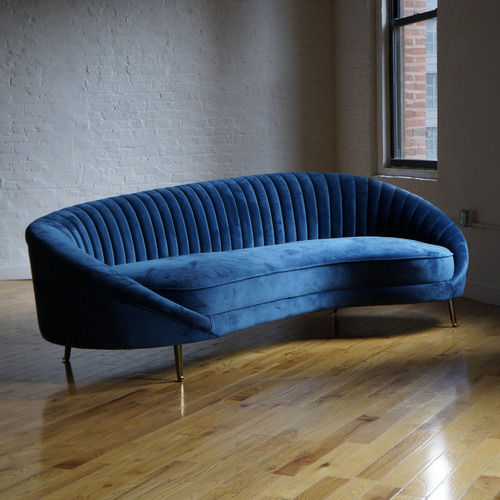 Used Curved Modern Sofa Dark Blue Velvet for sale on AptDeco