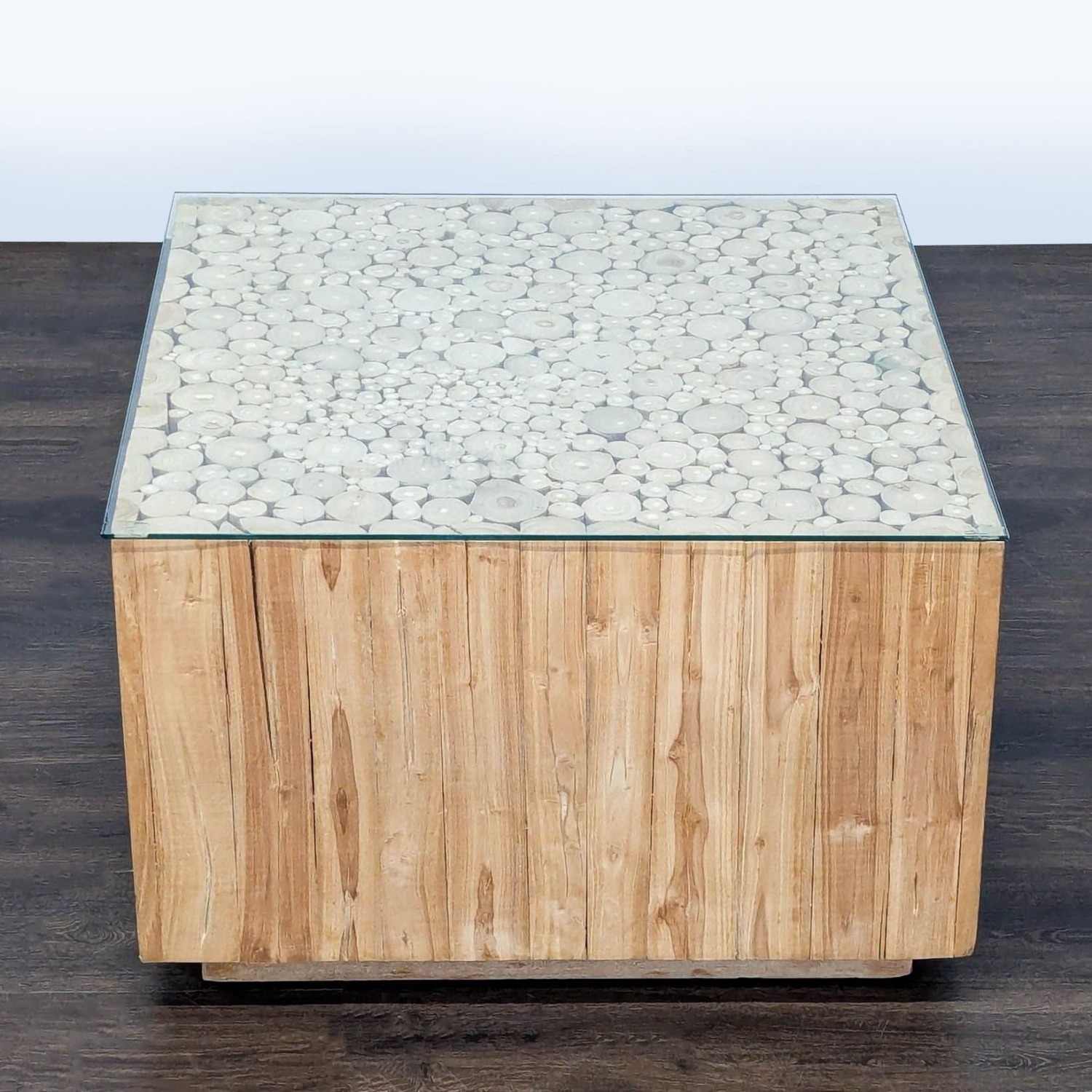 Wood Coffee Table with Glass Top	 - image-1