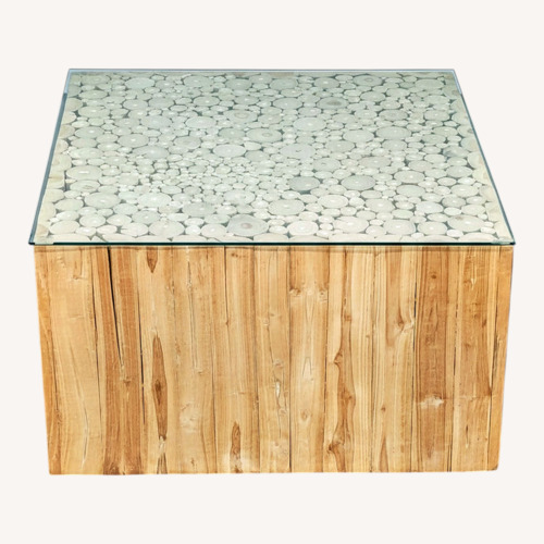 Used Wood Coffee Table with Glass Top	 for sale on AptDeco