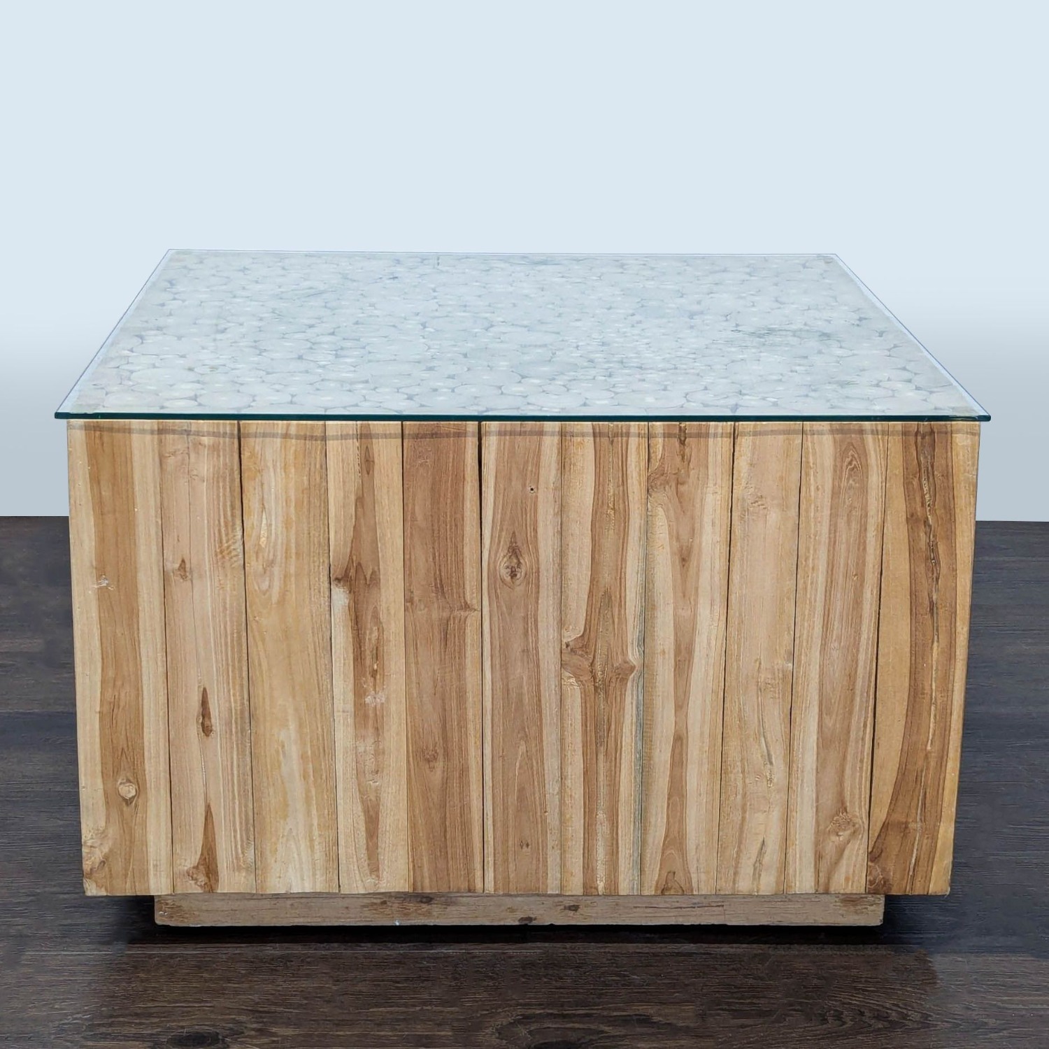 Wood Coffee Table with Glass Top	 - image-3