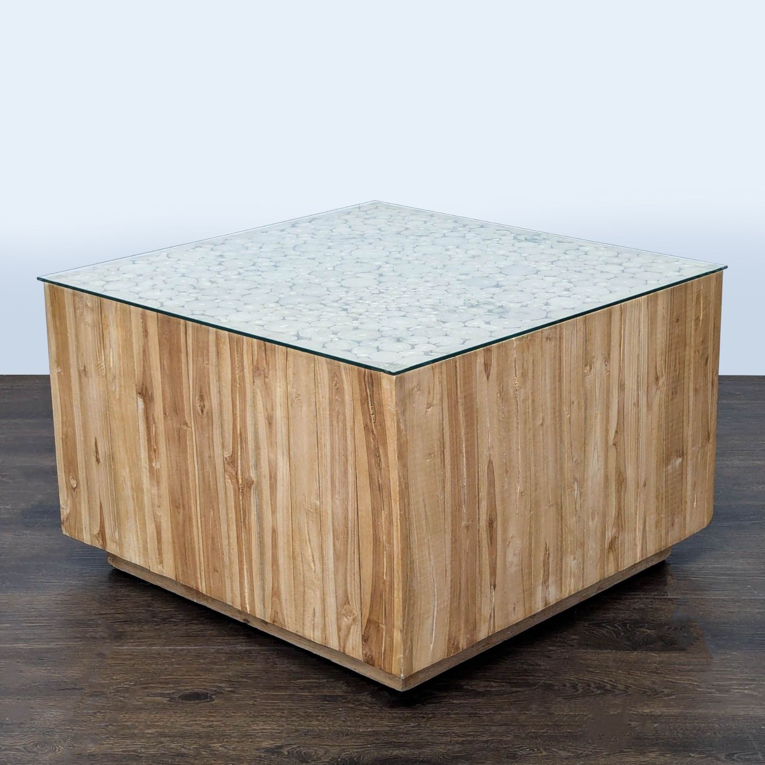 Wood Coffee Table with Glass Top	 - image-2