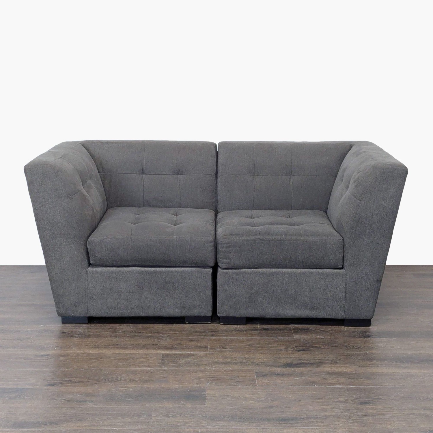 Modern Gray Fabric Loveseat with Tufted Cushions	 - image-1
