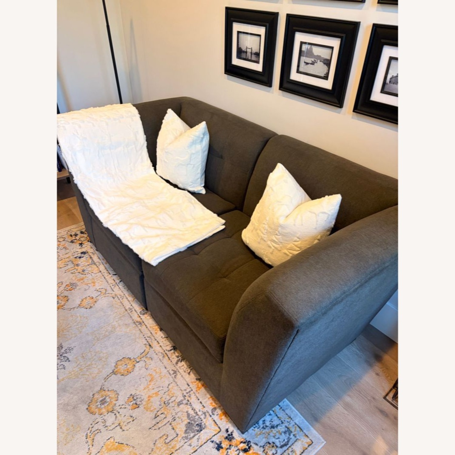 Modern Gray Fabric Loveseat with Tufted Cushions	 - image-7