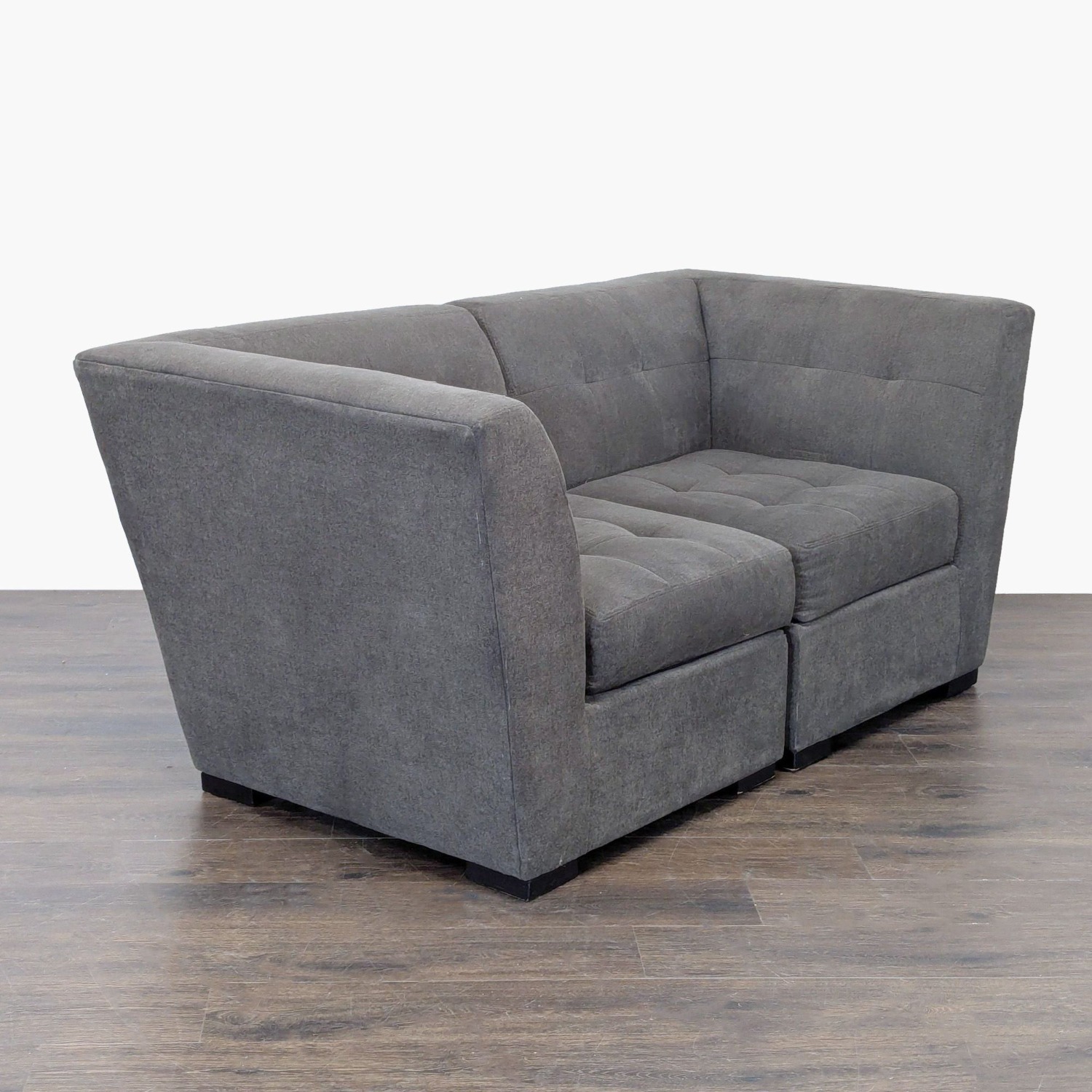 Modern Gray Fabric Loveseat with Tufted Cushions	 - image-2