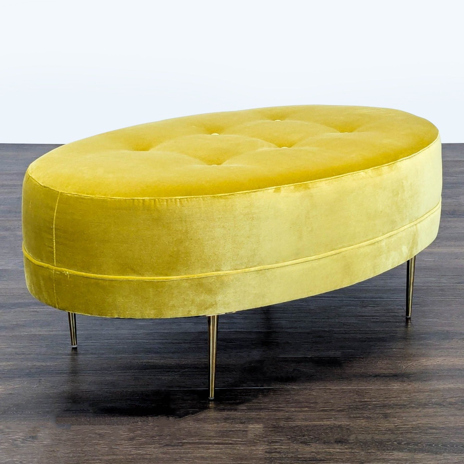 Ballard Design Button Tufted Velvet Ottoman - image-3