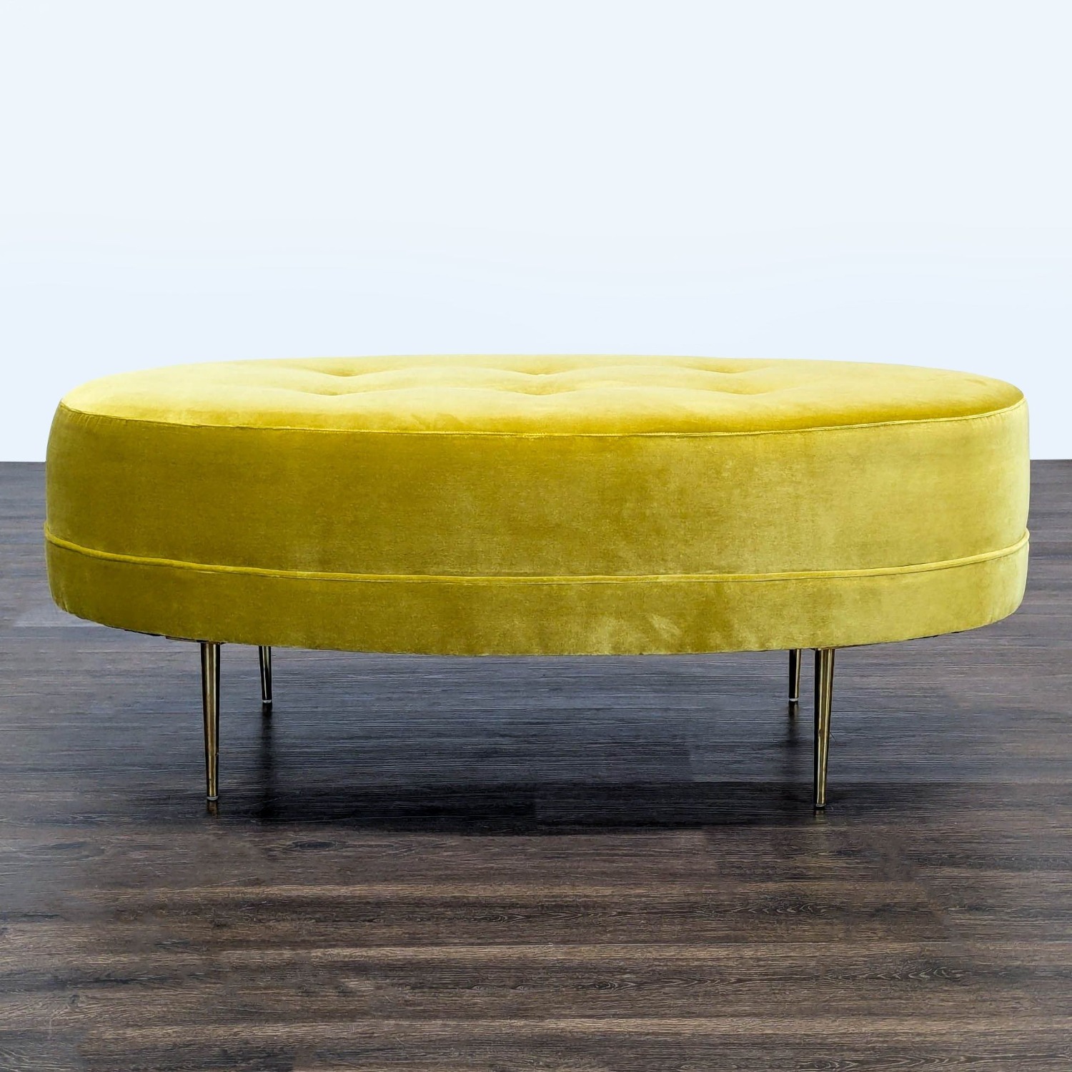 Ballard Design Button Tufted Velvet Ottoman - image-10