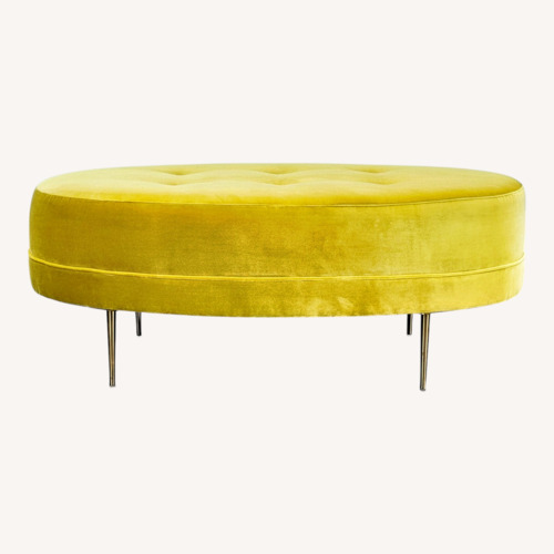 Used Ballard Design Button Tufted Velvet Ottoman for sale on AptDeco