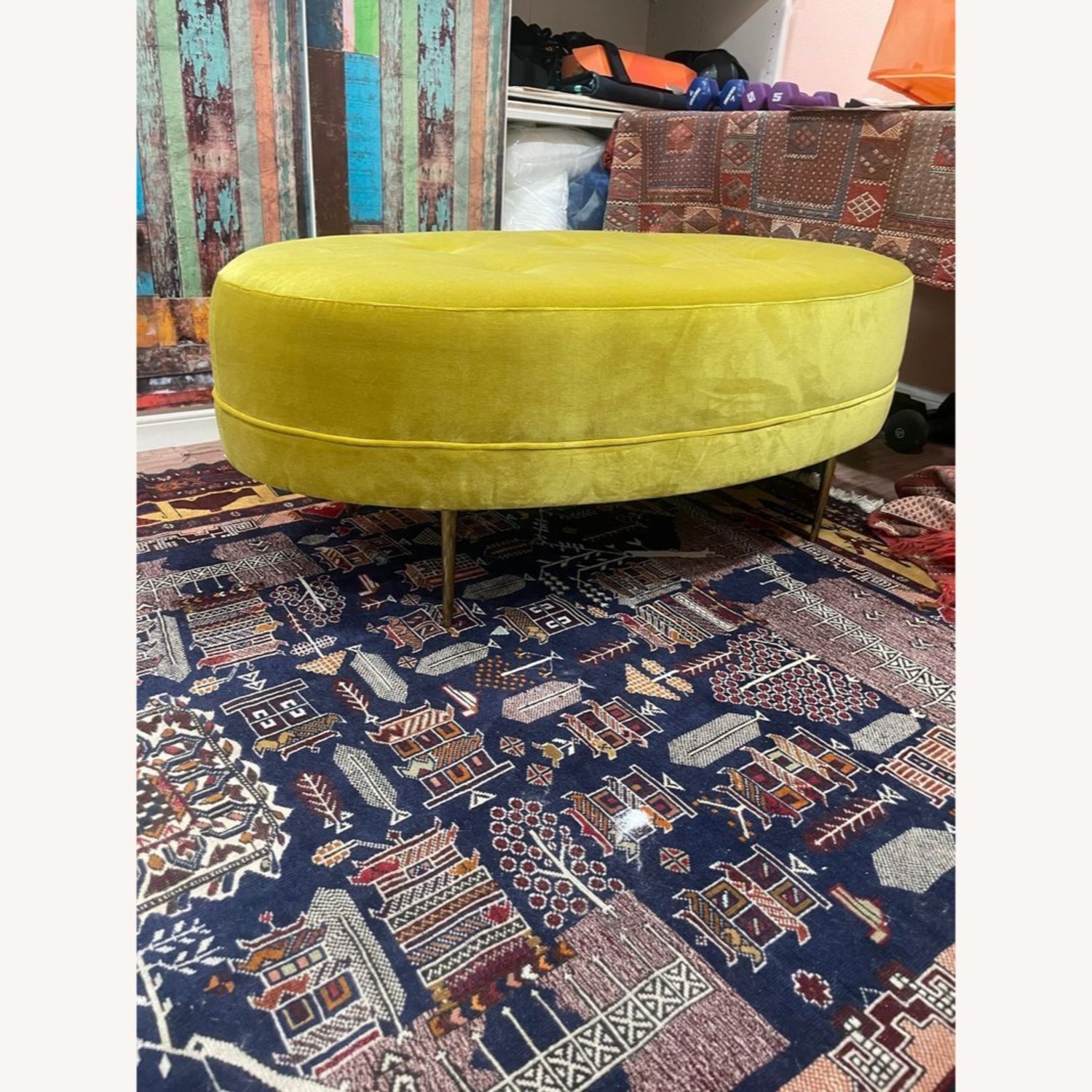 Ballard Design Button Tufted Velvet Ottoman - image-9