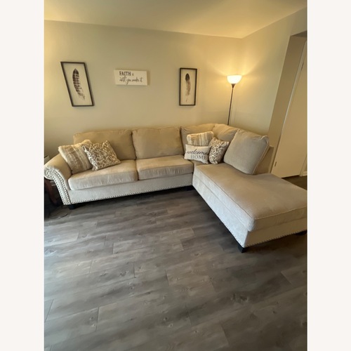 Used Ashley Furniture Dovement Natural Fabric 2 Piece Sectional for sale on AptDeco