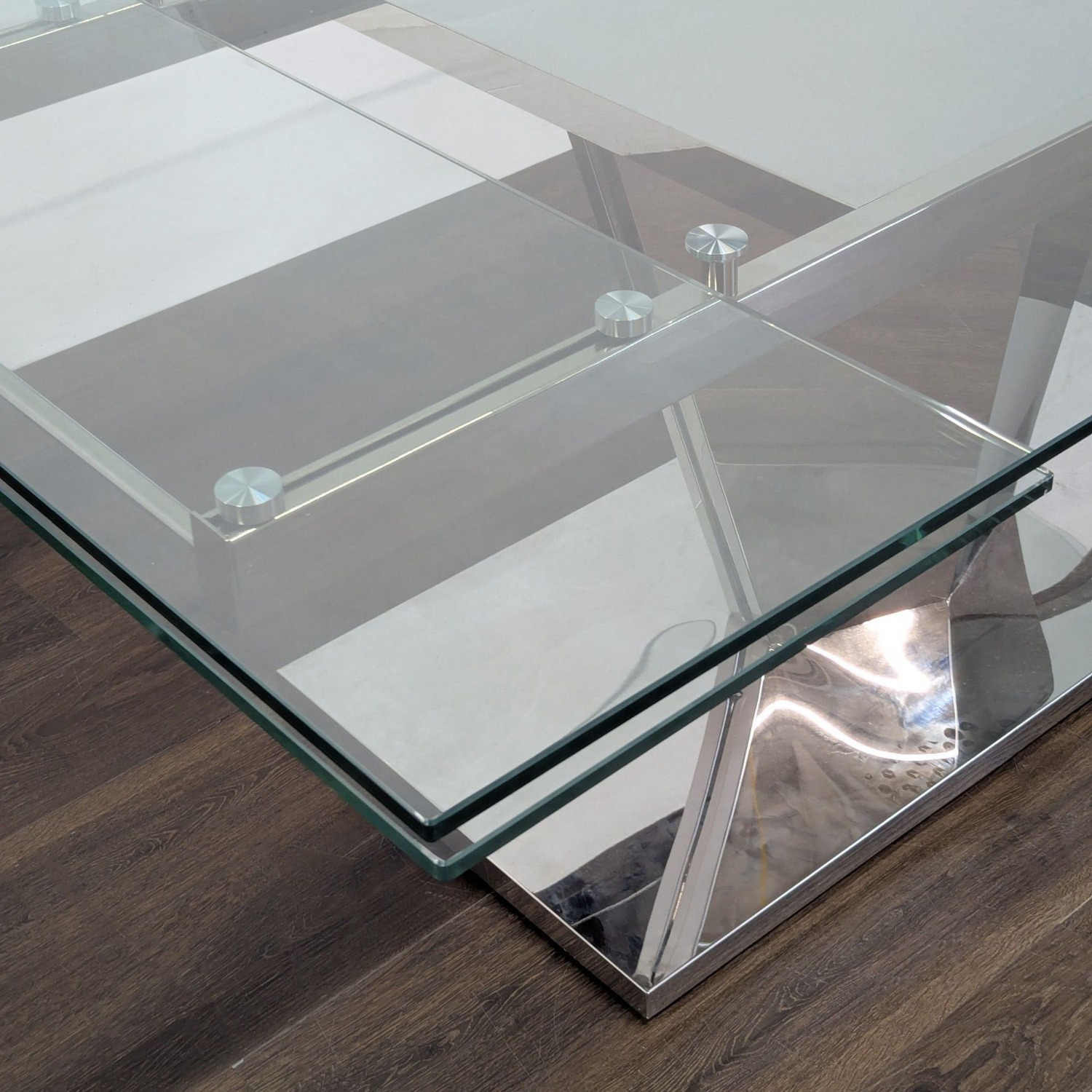 Glass and Metal Expandable Dining Table - image-7