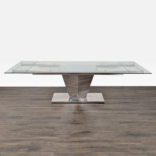 Used Glass and Metal Expandable Dining Table for sale on AptDeco