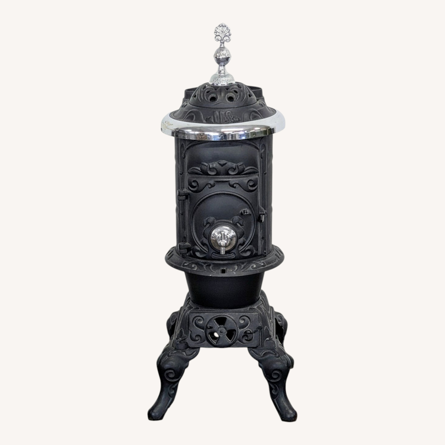 Antique Iron Parlor Stove with Decorative Silver - image-0