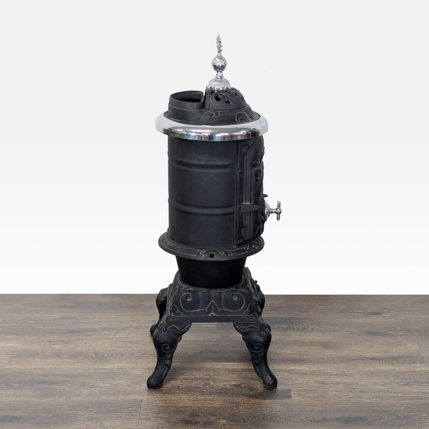 Antique Iron Parlor Stove with Decorative Silver - image-3