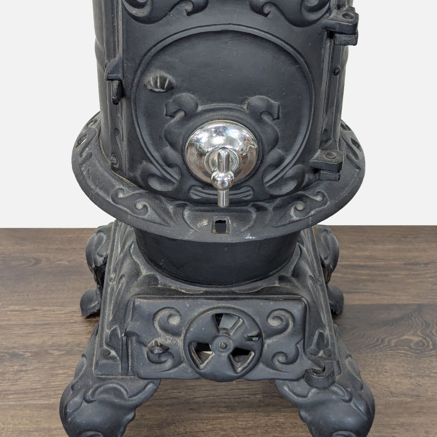 Antique Iron Parlor Stove with Decorative Silver - image-6