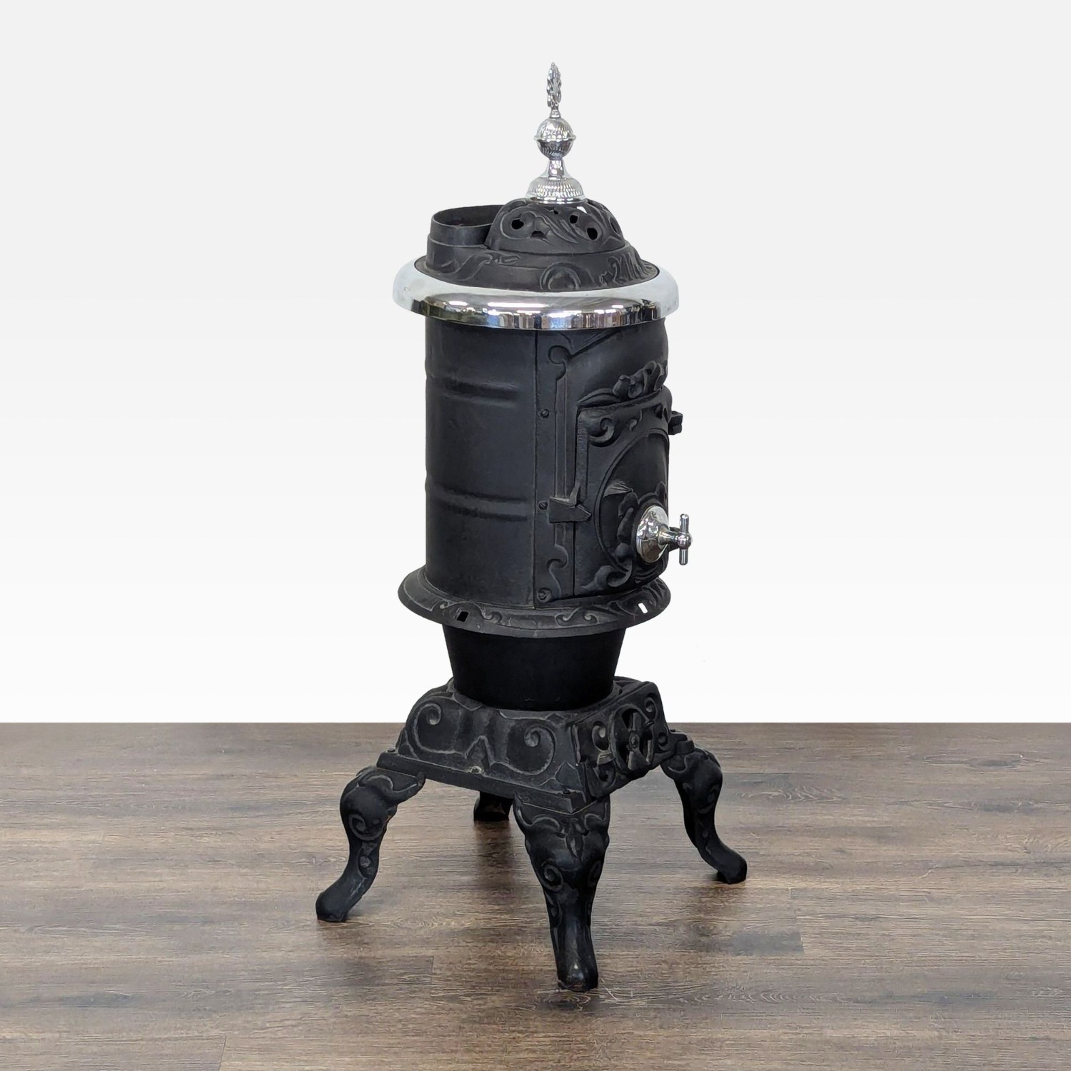 Antique Iron Parlor Stove with Decorative Silver - image-2