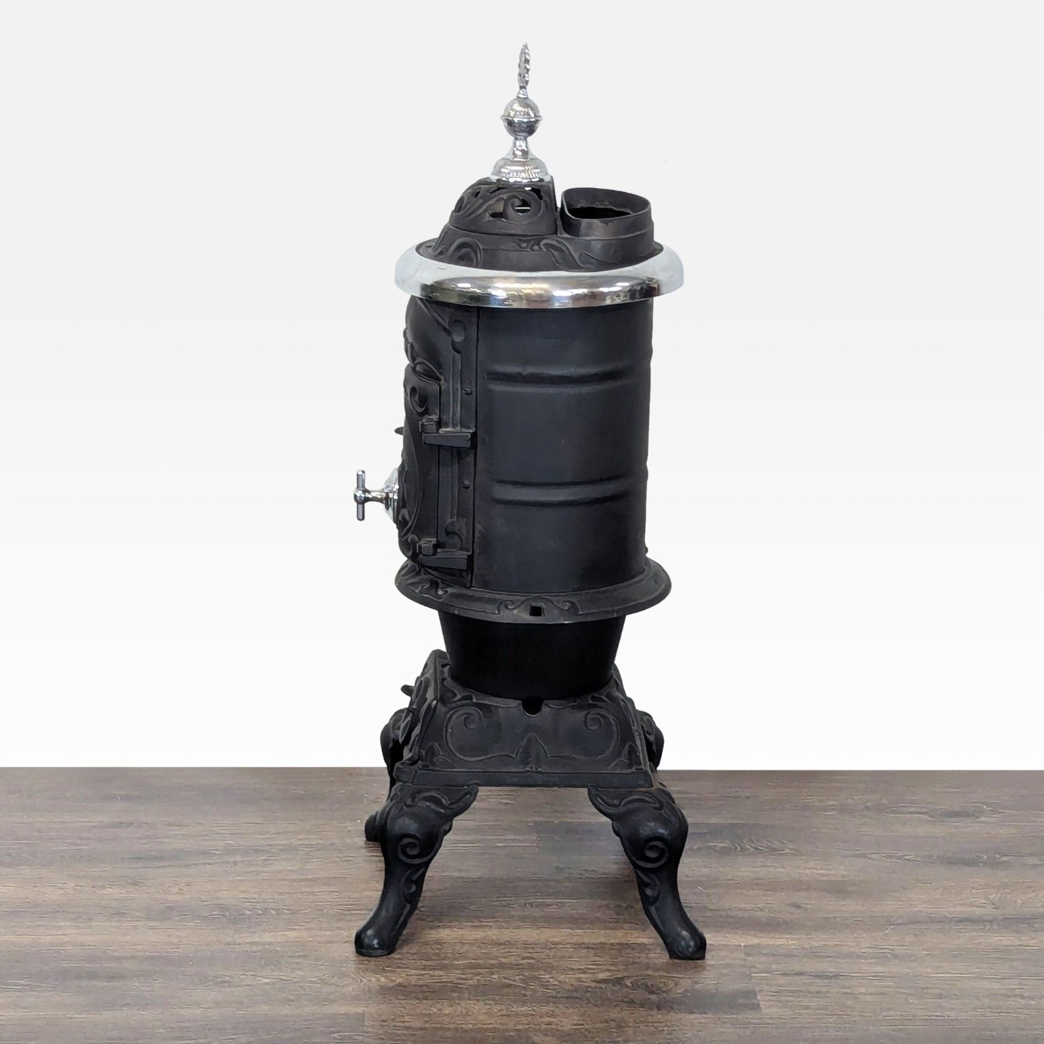 Antique Iron Parlor Stove with Decorative Silver - image-5