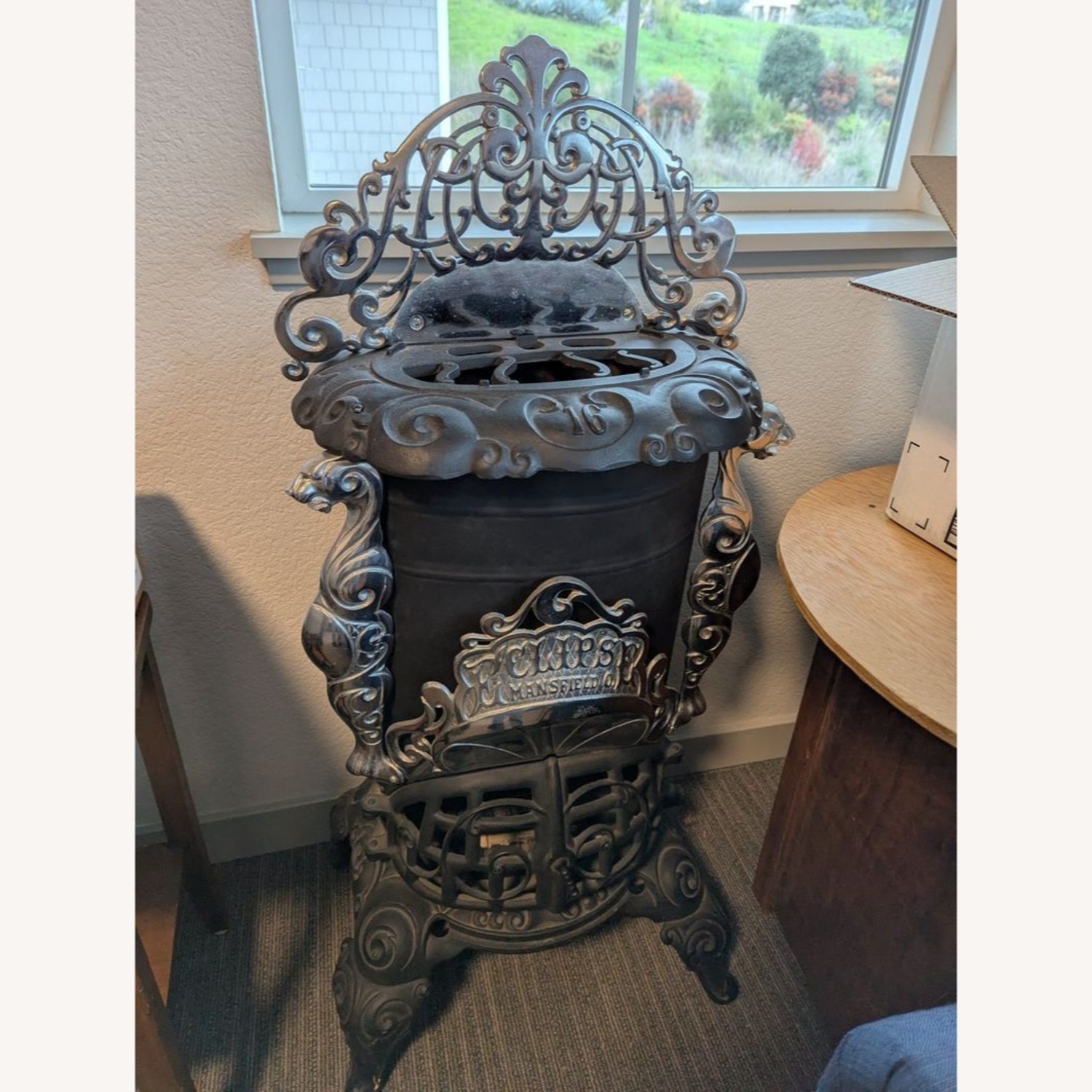 Vintage Iron Parlor Stove with Ornate Details	 - image-1