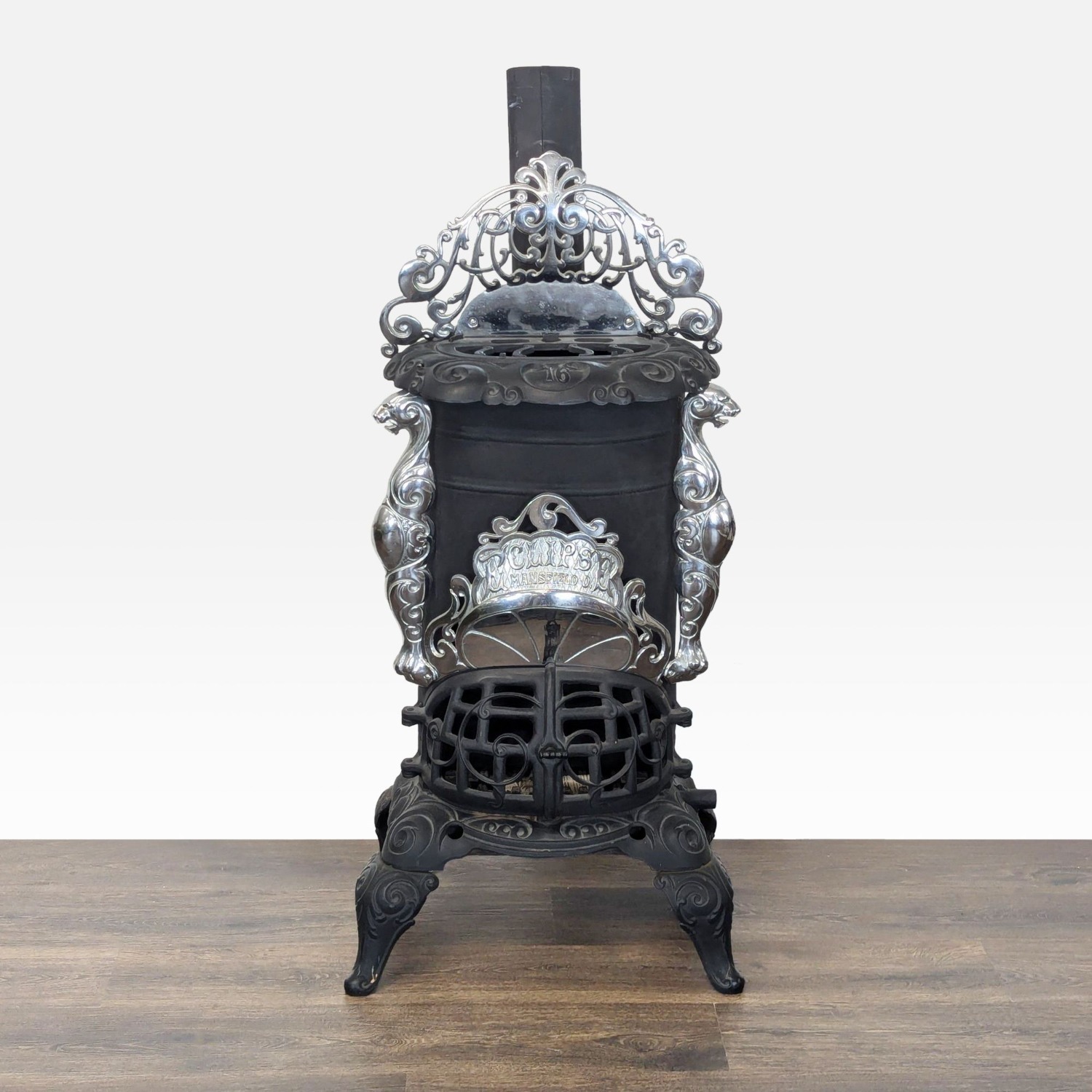 Vintage Iron Parlor Stove with Ornate Details	 - image-2