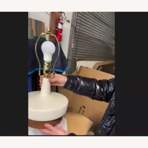 Used West Elm Modern Ceramic Table Lamp with Wooden for sale on AptDeco