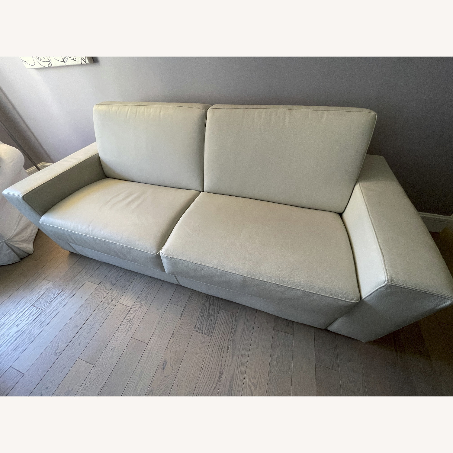 Light Gray Leather Sleeper Sofa - image-1