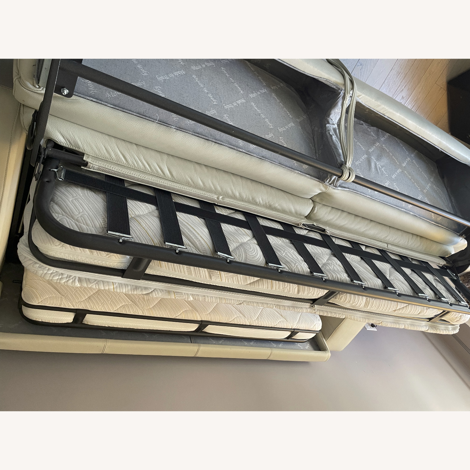 Light Gray Leather Sleeper Sofa - image-3